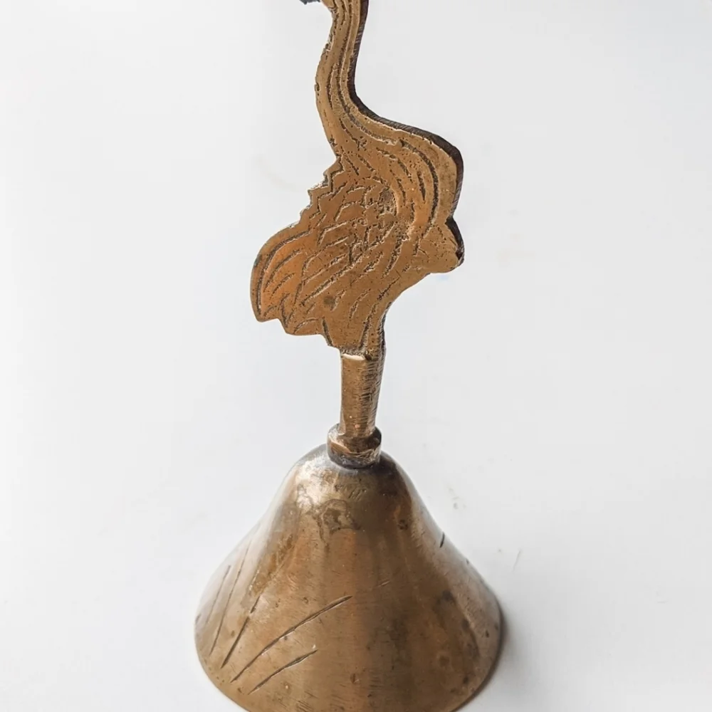 Vintage 80s Brass Hand Crane Bell